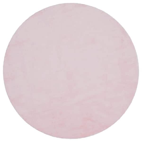 Pink Large Round Area Rug 8 ft. x 8 ft. Fluffy Faux Fur Rug Furry Fuzzy Rug Area Rug