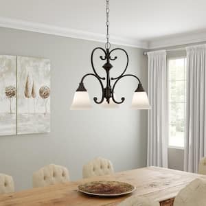 Somerset 3-Light Bronze Chandelier with Bell Shaped Frosted Glass Shades