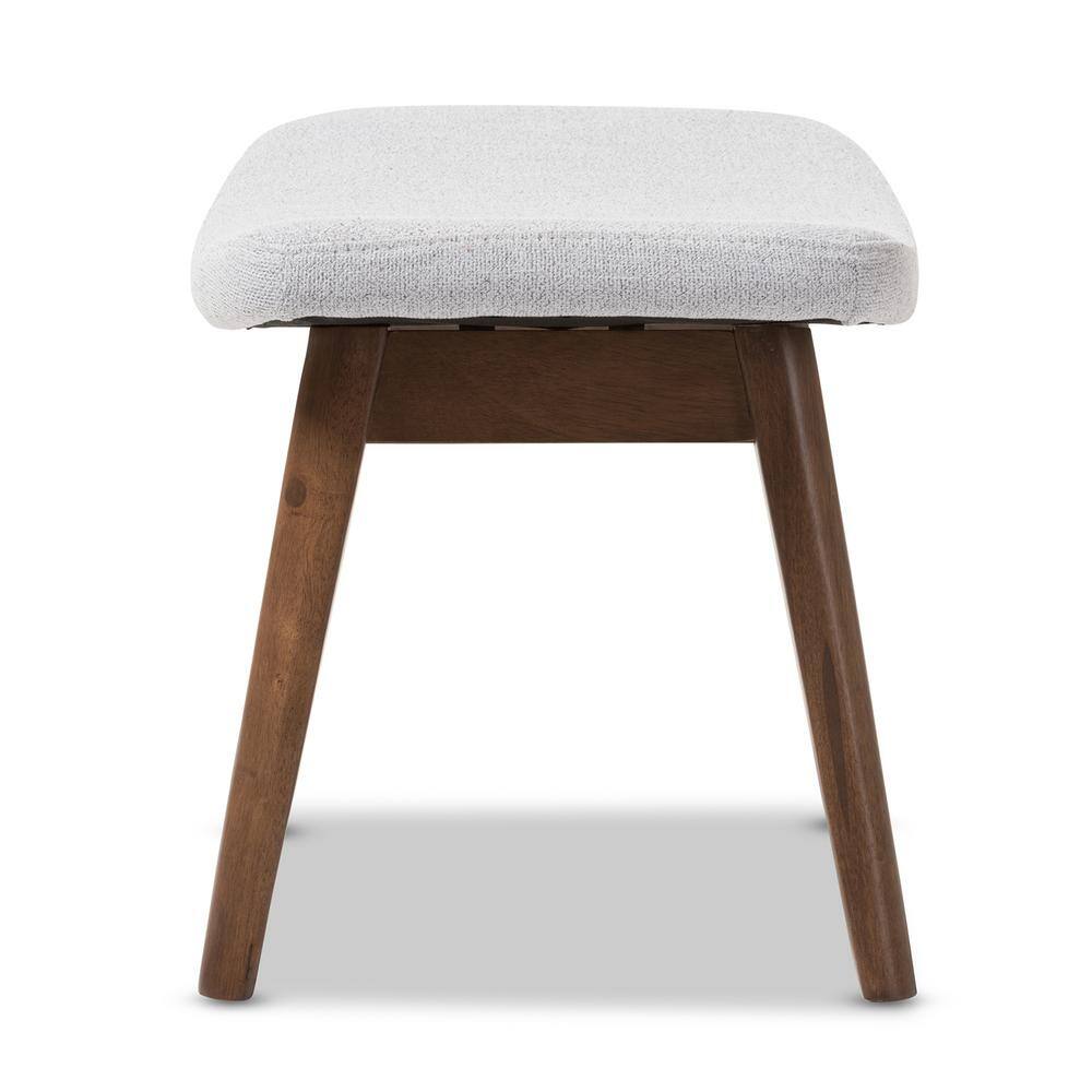 Vera Light Gray Polyester & Walnut Brown Mid-Century Ottoman