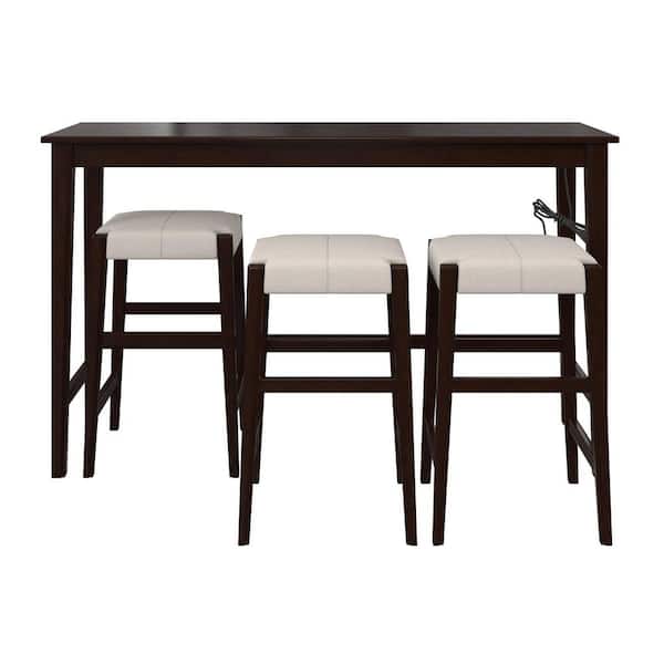 DHP Dallon Sofa Table with 3 Stools and USB Charger, Espresso