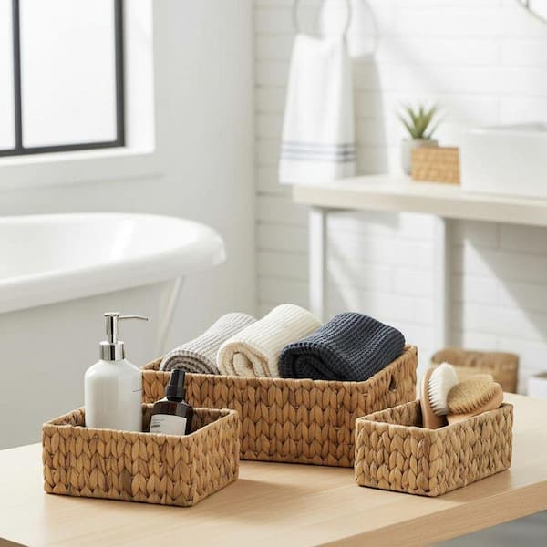 Brown 8 in. x 3 in. Wicker Decorative Basket (Set of 3) LINBQ459
