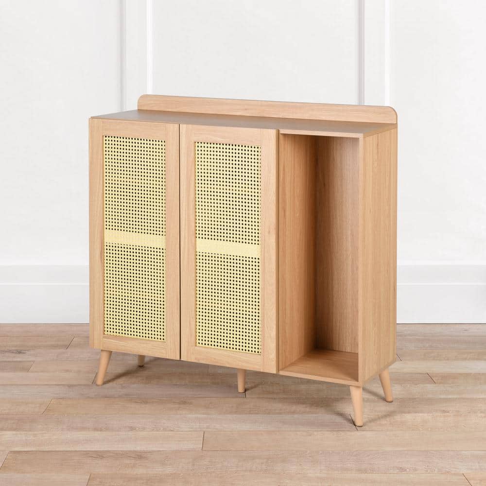 Farmhouse Oak 43.3'' Accent Cabinet with Faux Rattan Doors