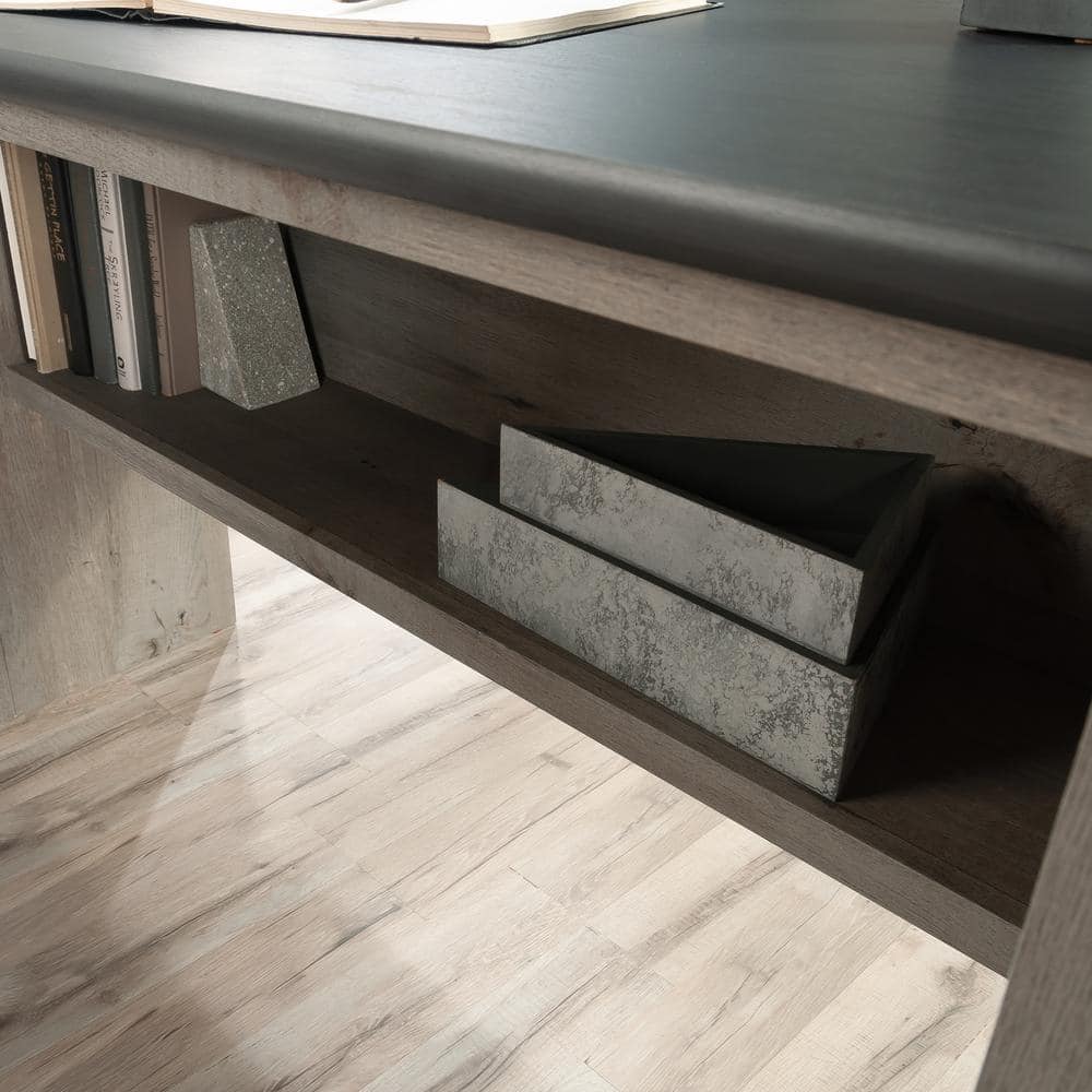Mystic Oak L-Shaped Home Office Desk with Filing Cabinet