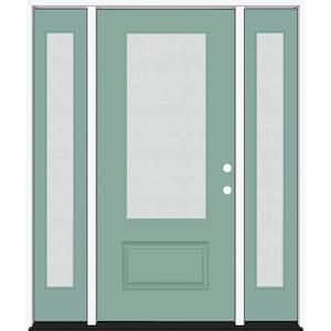 Legacy 64 in. x 80 in. 3/4 Lite Rain Glass LHIS Primed Quarry Finish Fiberglass Prehung Front Door with dB 12 in. SL