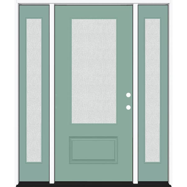 Legacy 64 in. x 80 in. 3/4 Lite Rain Glass LHIS Quarry Finish Fiberglass Prehung Front Door with dB 12 in. SL