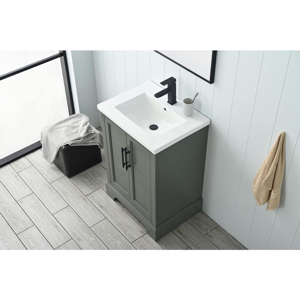 Vintage Green 24" Freestanding Single Sink Bathroom Vanity with Ceramic Top
