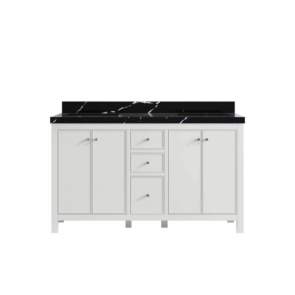 Chicago 60 in. Double Sink Freestanding White Bath Vanity with Calacatta Black Qt. Top Unassembled price history on PriceWatchPro