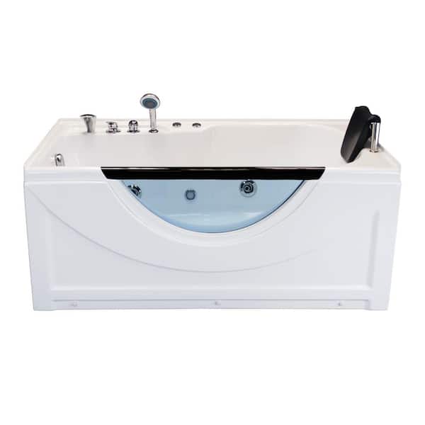 Homeward Bath Lexi 59.50 in L x 34.5 in. W Left Hand Drain Rectangular Alcove Whirlpool Bathtub in White with In-line Heater