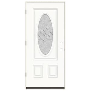 36 in. x 80 in. Right-Hand 3/4 Oval Brevard Glass Modern White Paint Fiberglass Prehung Front Door w/Rot Resistant Frame