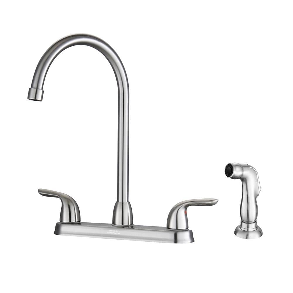 Fapully Double Handle Deck Mount Standard Kitchen Faucet, 4-Hole 8 in ...