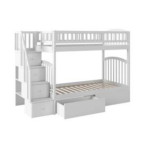 Westbrook White Twin Over Twin Staircase Bunk with 2-Urban Bed Drawers