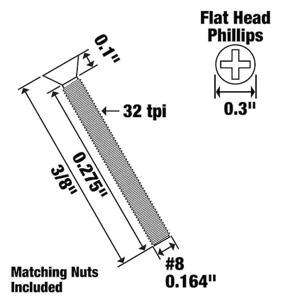 Everbilt #8-32 x 3/8 in. Zinc Plated Phillips Flat Head Machine