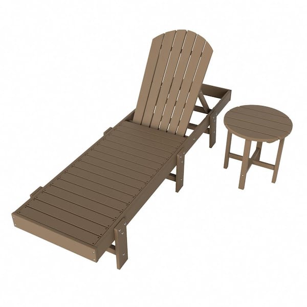 WESTIN OUTDOOR Althura 2 Piece Weatherwood Classic HDPE Plastic Adjustable Adirondack Reclining Chaise Lounge with Round Side Table