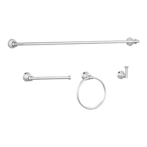 Oswell 4-Piece Bath Hardware Set with 24 in. Towel Bar, TP Holder, Towel Ring and Robe Hook in Chrome