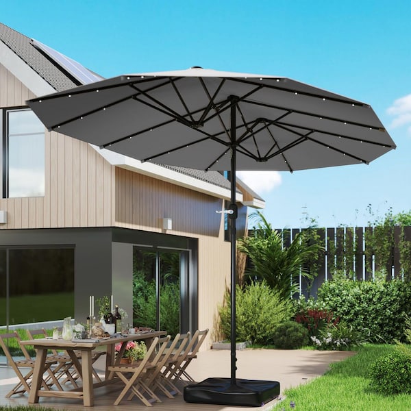 14 foot rectangular patio umbrella MEVBC 10 X 13 FT Cantilever Outdoor with LED Lights opens and closes just like a round umbrella FIM Flexy Aluminum 8' x