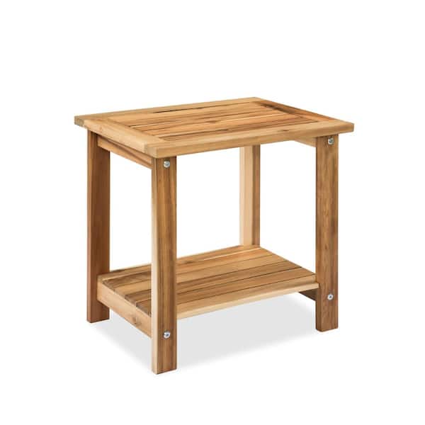Primehome Double-Tier Acacia Wood Side Table, 16.5x13 In, Weather ...