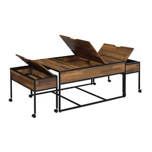 Amberleaf 3-Piece 39.75 in. Black Coating and Walnut Rectangle Wood Nesting Table Set