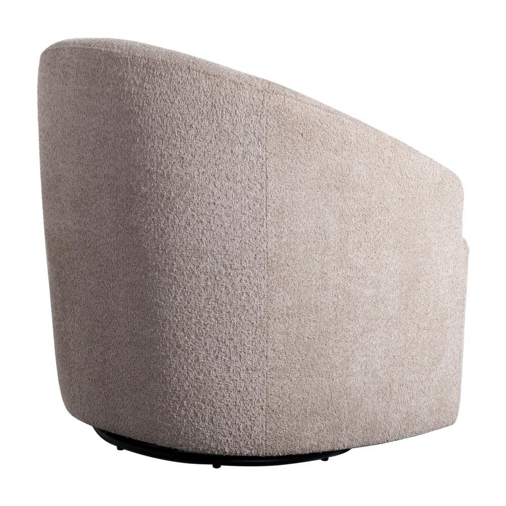 Beige Barrel Swivel Accent Chair with Wood Base