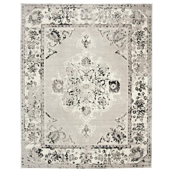 SAFAVIEH Skyler Gray/Ivory 8 ft. x 10 ft. Distressed Border Area Rug