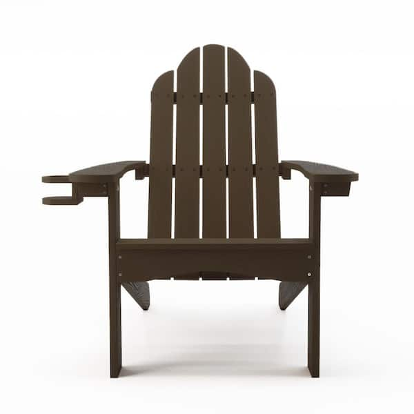 LUE BONA Dark Brown Adirondack Chairs with Cup Holder for Fire Pit