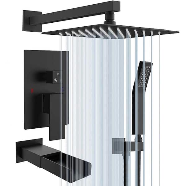 YONKI SUNSHIN INC Single Handle 3-Spray High Pressure Tub and Shower Faucet 2.5 GPM with Showerhead in Matte Black (Valve Included)