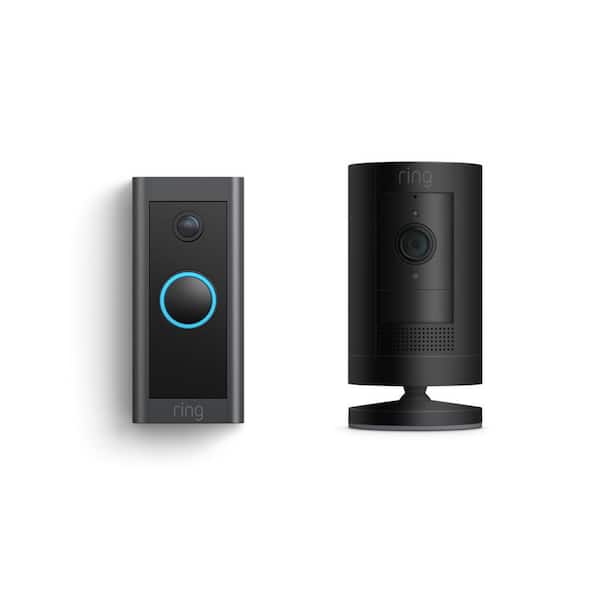 Ring Wired Video Doorbell with Stick Up Cam Battery, Black