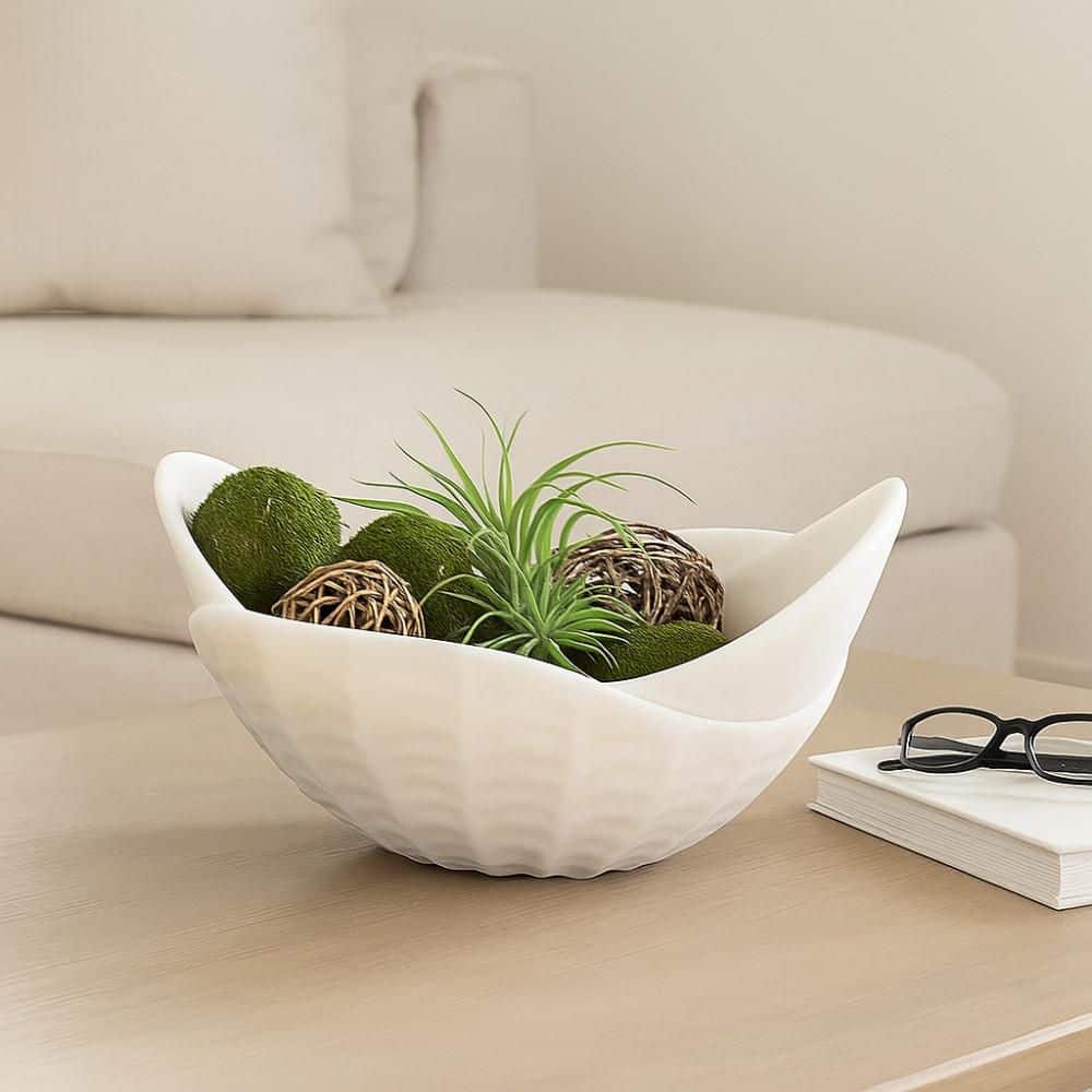White Abstract Resin 17 in. Sculptural Soft Curved Edges Decorative Bowl price history on PriceWatchPro