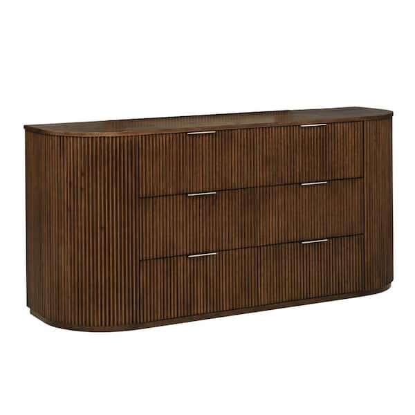 Qetora 70 in. W Brown Organic Modern 6-Drawers Dresser with Fluted Panels