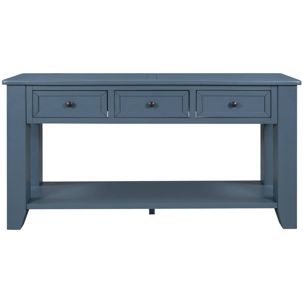 ATHMILE 55 in. Navy Standard Rectangle Wood Console Table with 3 ...