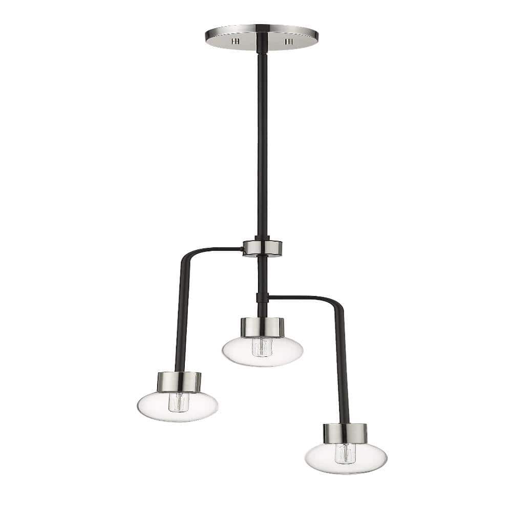 Neutra 3-Light Matte Black and Polished Nickel Globe Chandelier