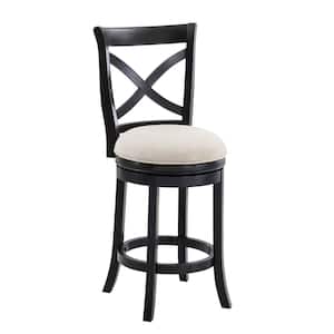 Belmont 41 in. High Black X-Back Wood 26 in. Seat Height Bar Stool with Light Gray Fabric Seat
