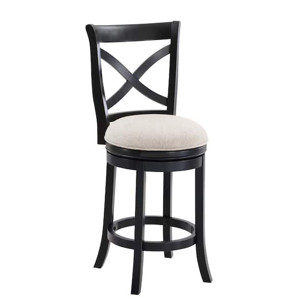 American Woodcrafters Belmont 41 in. High Black X-Back Wood 26 in. Seat Height Bar Stool with Light Gray Fabric Seat
