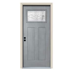36 in. x 80 in. Stone Right-Hand 1-Lite Craftsman Carillon Stained Fiberglass Prehung Front Door with Brickmould