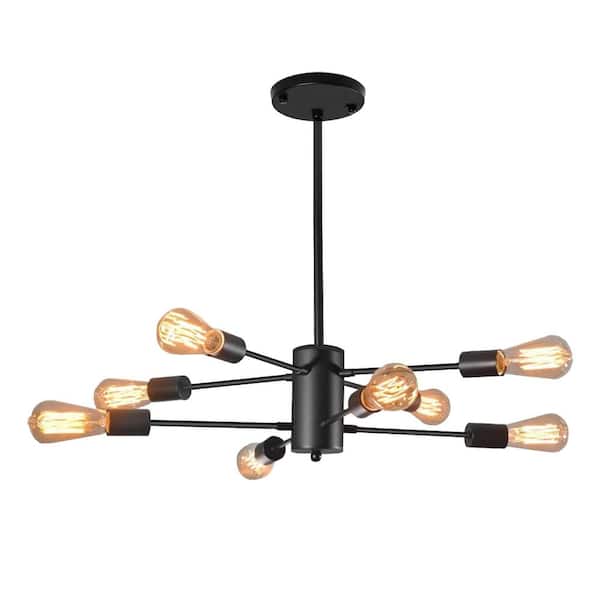 Emeritpro 31.5 in. 8-Light Black Industrial Straight-Arm Sputnik