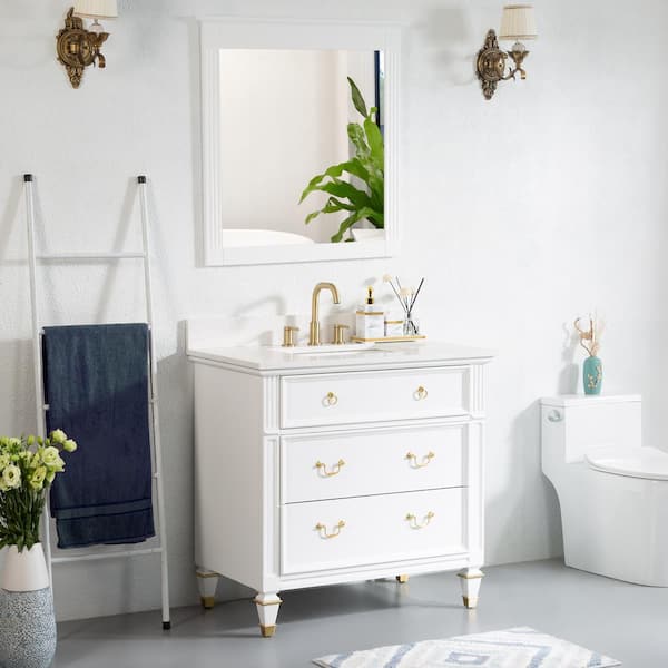 Allen 36 in. W x 22 in. D x 35 in. H Bath Vanity in White with Carrara White Vanity Top with Single White Basin