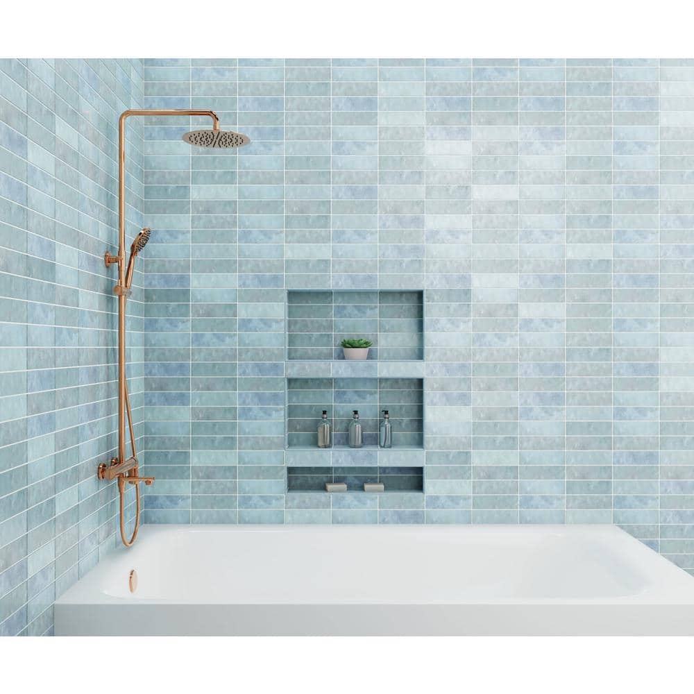 Cloe Baby Blue Glossy Ceramic Subway Wall Tile 2.5" x 8"