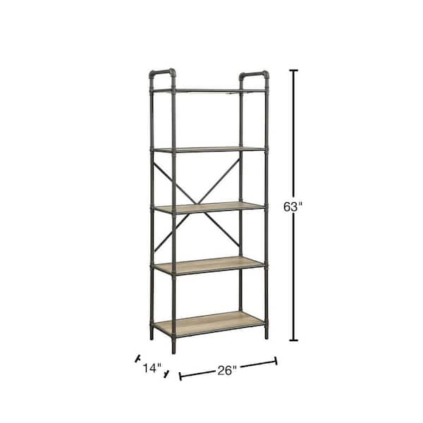 Acme Furniture 63 in. Sandy Gray/Oak Metal 5-shelf Etagere
