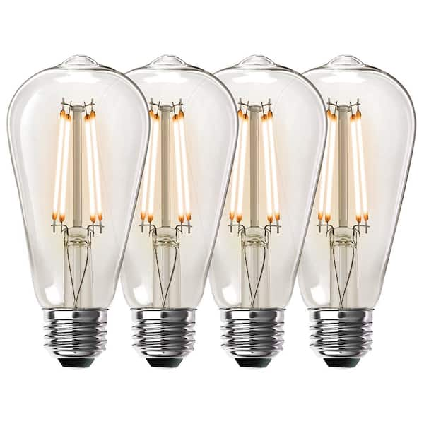 60-Watt Equivalent ST19 Dimmable Straight Filament Clear Glass E26 Vintage Edison LED Light Bulb, Warm White (4-Pack)