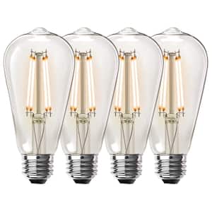 60-Watt Equivalent ST19 Dimmable Straight Filament Clear Glass E26 Vintage Edison LED Light Bulb, Warm White (4-Pack)