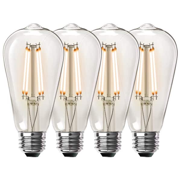 Feit Electric 60-Watt Equivalent ST19 Dimmable Straight Filament Clear Glass E26 Vintage Edison LED Light Bulb, Warm White (4-Pack)
