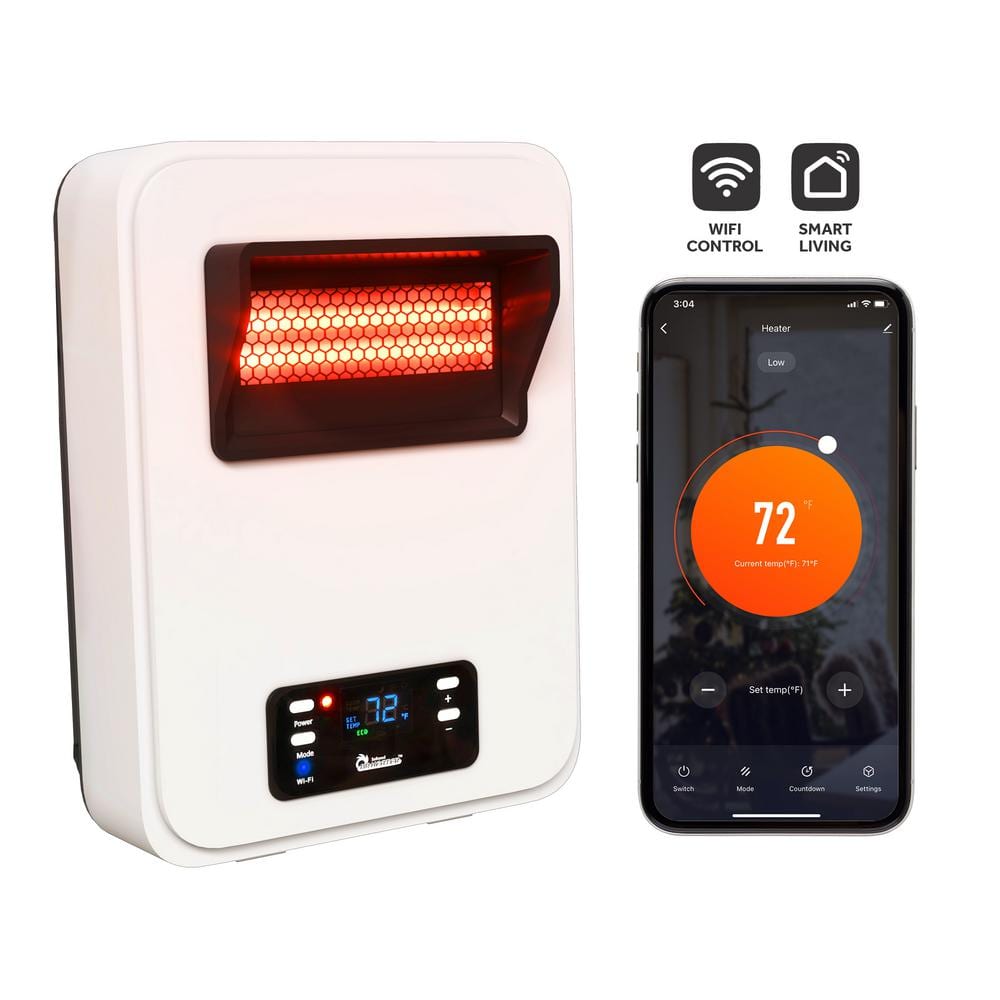 White Wall Mount 1500W Electric Space Heater with WiFi and Remote