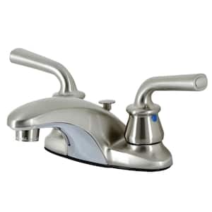Restoration 4 in. Centerset 2-Handle Bathroom Faucet with Brass Pop-Up in Brushed Nickel