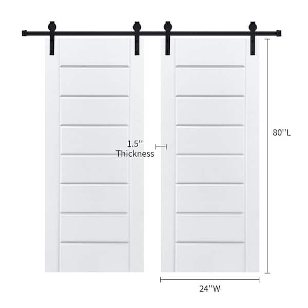 AIOPOP HOME Double Modern Eight Panel 24 in. x 80 in. MDF White Barn Sliding Door With Hardware kit