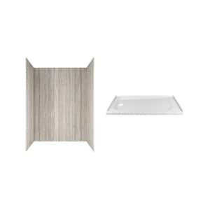 Passage 60 in. x 72 in. 2-Piece Glue-Up Alcove Shower Wall and Base Kit with Left Hand Drain in Pewter Travertine