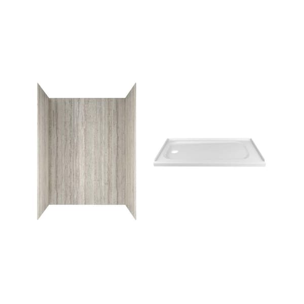 American Standard Passage 60 in. x 72 in. 2-Piece Glue-Up Alcove Shower Wall and Base Kit with Left Hand Drain in Pewter Travertine