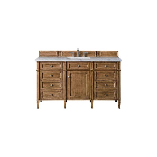 James Martin Vanities Brittany 60.0 in. W x 23 in. D x 34 in. H Bathroom Vanity in Saddle Brown with Arctic Fall Solid Surface Top