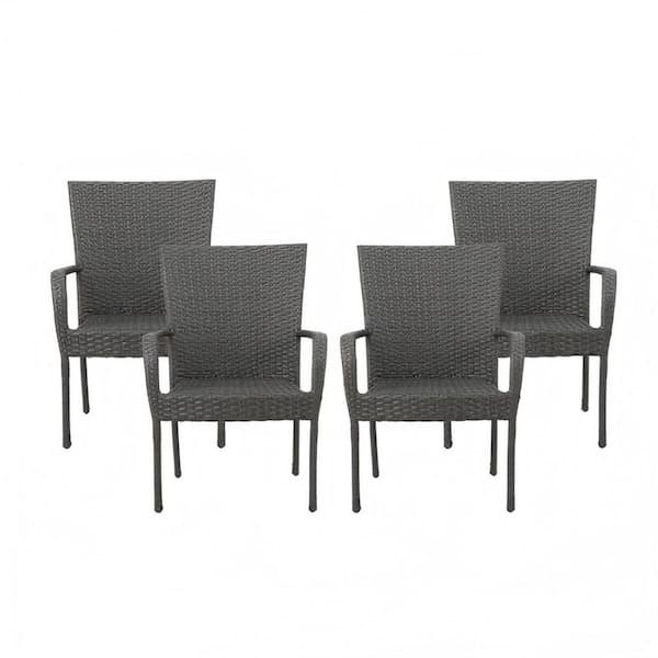 35 in. H Rattan Outdoor Dining Chairs Wicker Stackable Patio Chairs in Gray Set of 4