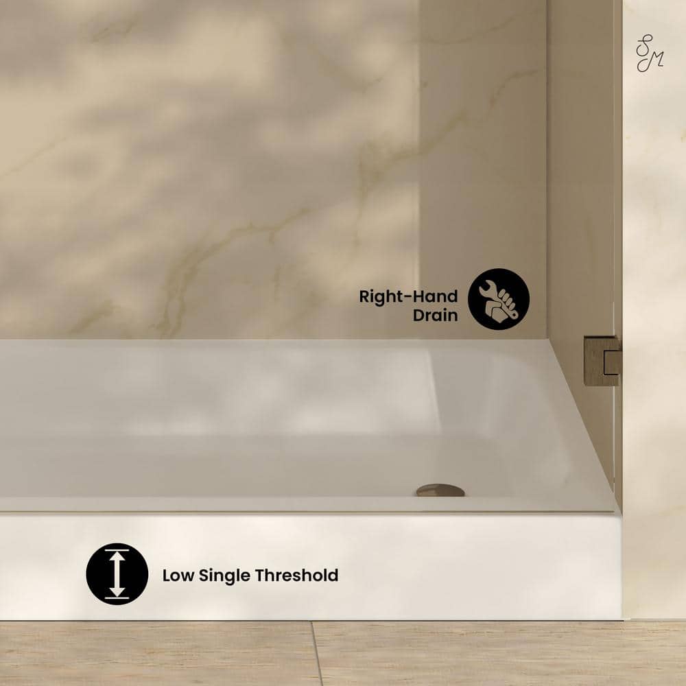 Voltaire 60 x 30 Glossy White Shower Pan Base with Right Drain