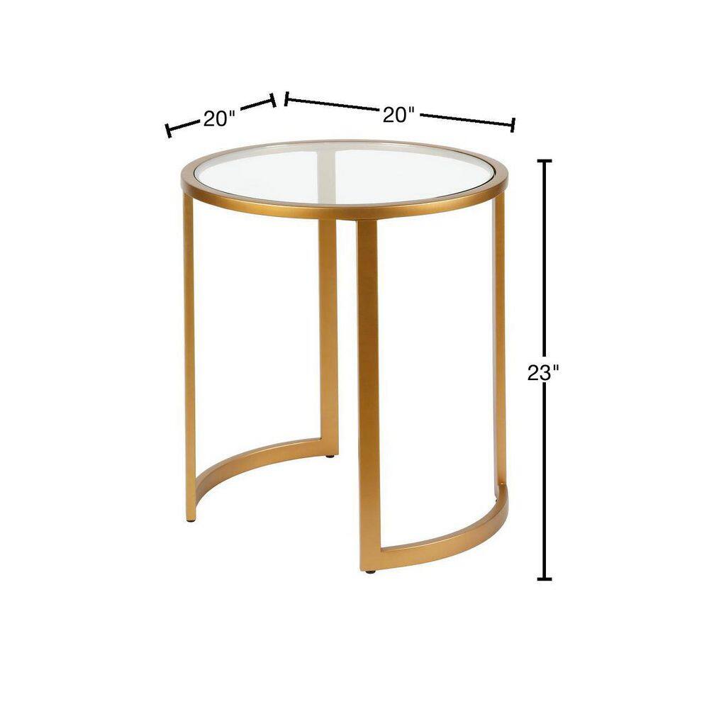 Mitera 20" Brass Round Side Table with Glass Top