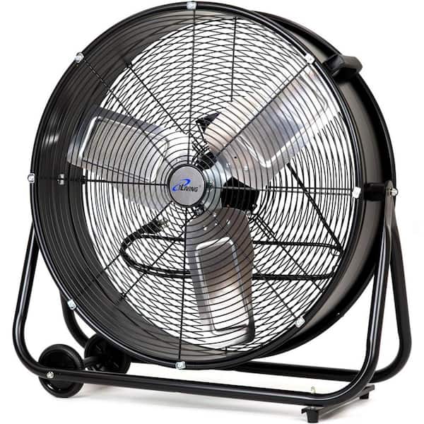 24 in.  2 Speeds High Velocity Drum Fan Industrial, Commercial, Residential Air Circulator, Black